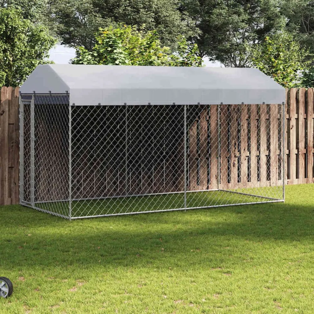 vidaXL Productos Para Mascotas-Perrera de exterior con toldo 382x192x225 cm