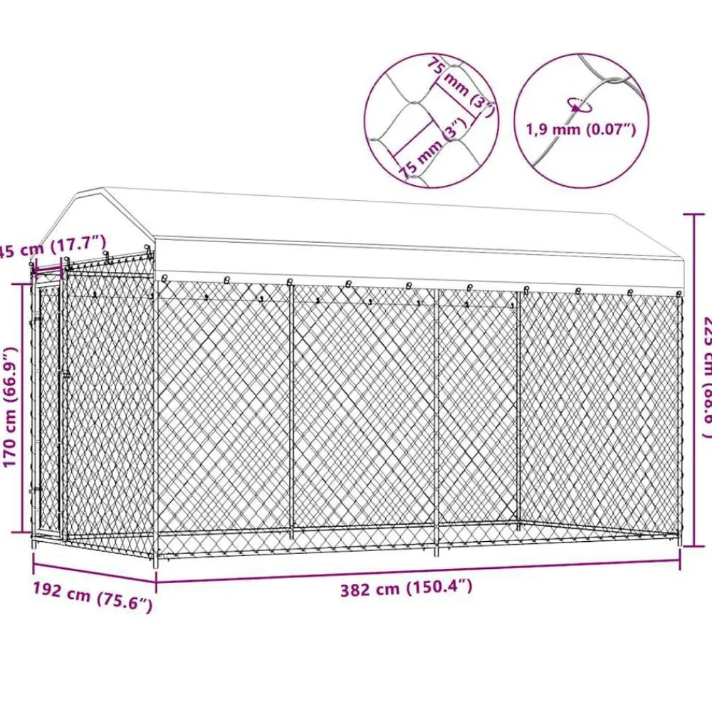 vidaXL Productos Para Mascotas-Perrera de exterior con toldo 382x192x225 cm