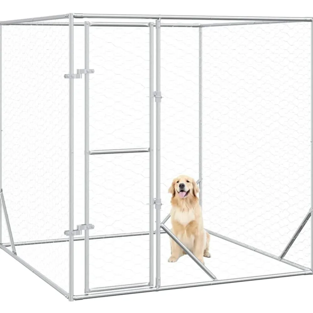 vidaXL Productos Para Mascotas-Perrera de exterior acero galvanizado plateado 2x2x2 m