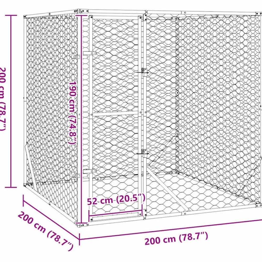 vidaXL Productos Para Mascotas-Perrera de exterior acero galvanizado plateado 2x2x2 m