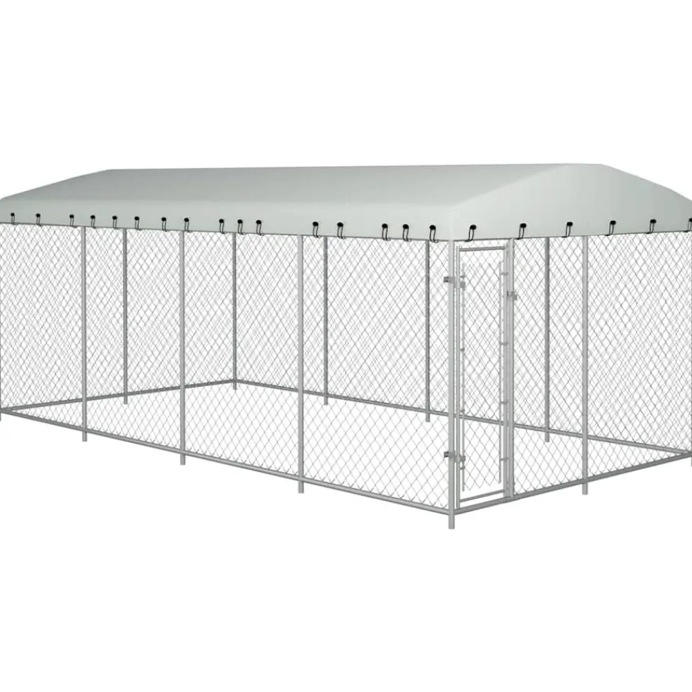 vidaXL Productos Para Mascotas-Perrera de exterior con techo 7,6x3,8x2,3 m