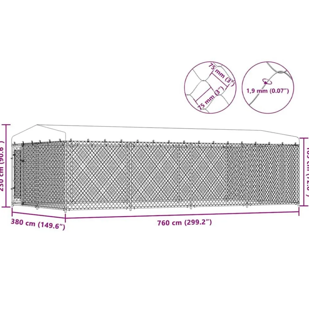 vidaXL Productos Para Mascotas-Perrera de exterior con techo 7,6x3,8x2,3 m