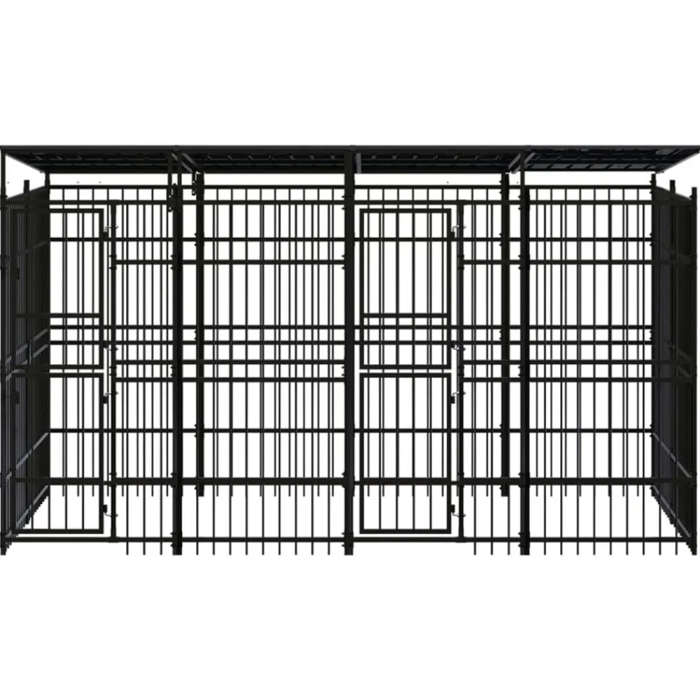 vidaXL Productos Para Mascotas-Perrera de exterior con techo de acero 7,37 m²