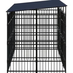 vidaXL Productos Para Mascotas-Perrera de exterior con techo de acero 7,37 m²