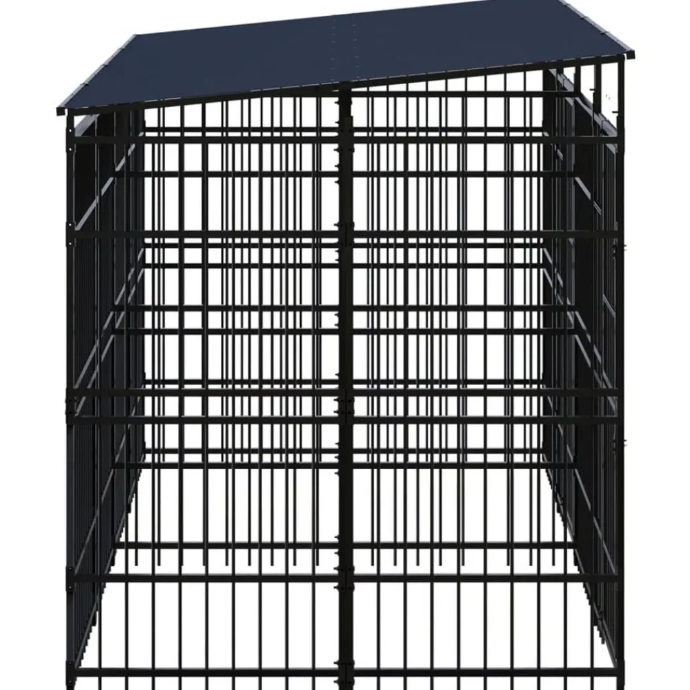 vidaXL Productos Para Mascotas-Perrera de exterior con techo de acero 7,37 m²