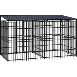 vidaXL Productos Para Mascotas-Perrera de exterior con techo de acero 7,37 m²