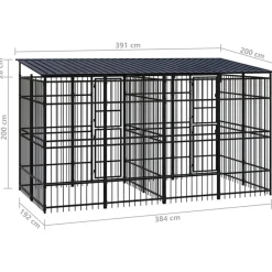 vidaXL Productos Para Mascotas-Perrera de exterior con techo de acero 7,37 m²