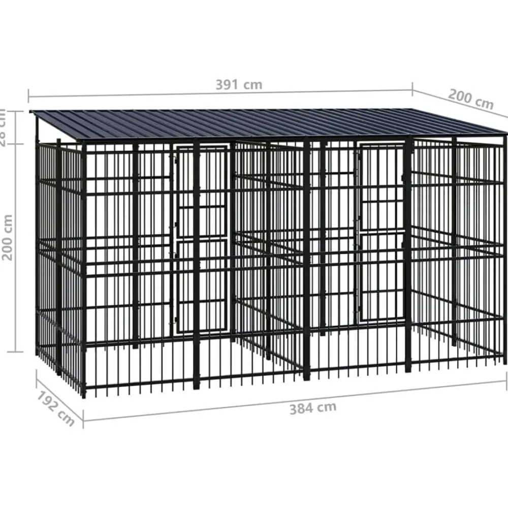 vidaXL Productos Para Mascotas-Perrera de exterior con techo de acero 7,37 m²