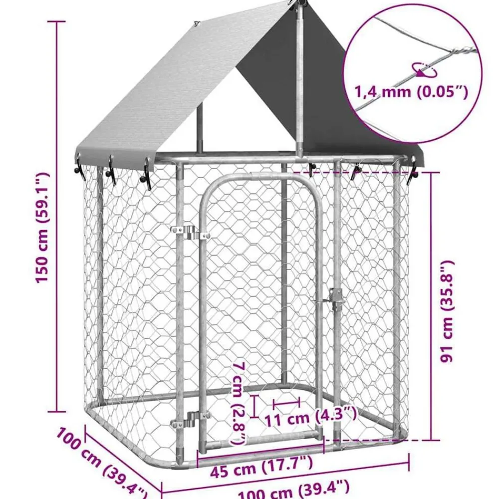 vidaXL Productos Para Mascotas-Perrera de exterior con tejado 100x100x150 cm