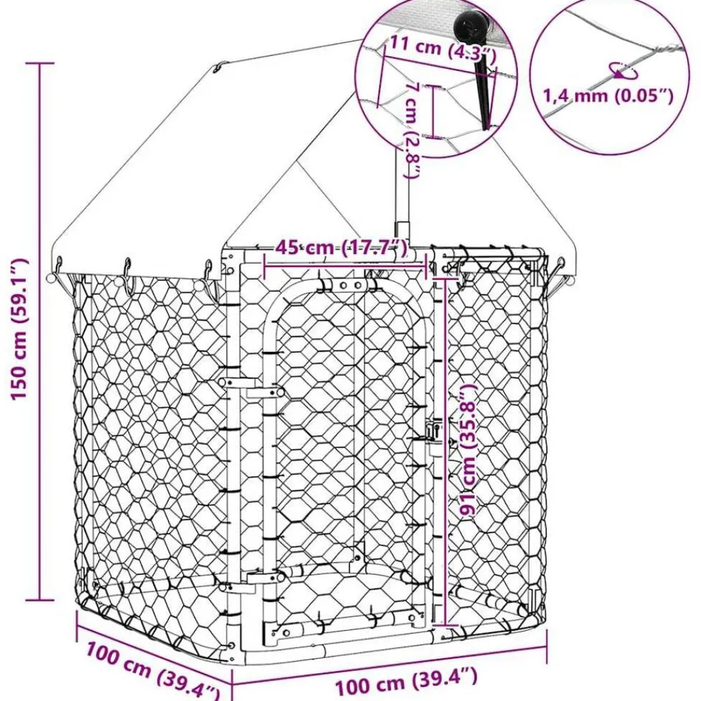 vidaXL Productos Para Mascotas-Perrera de exterior con tejado 100x100x150 cm