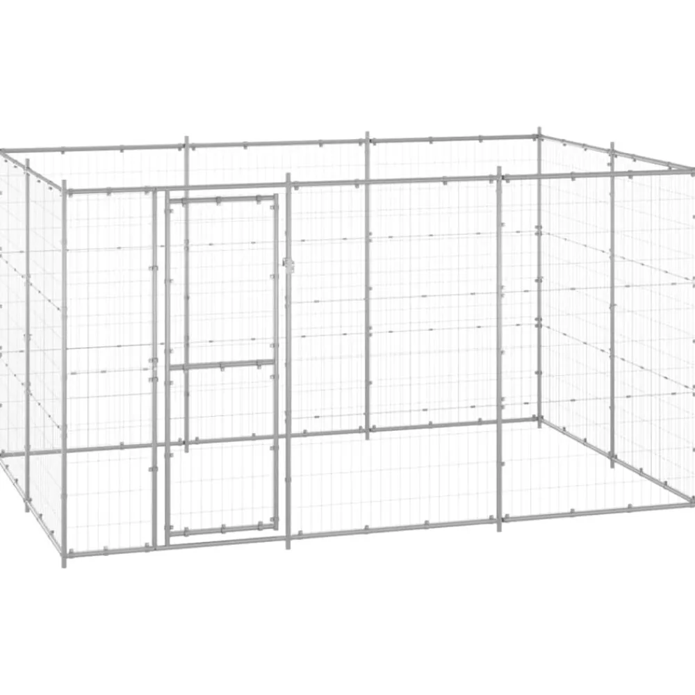 vidaXL Perrera de exterior de acero galvanizado 7,26 m² Plateado Online