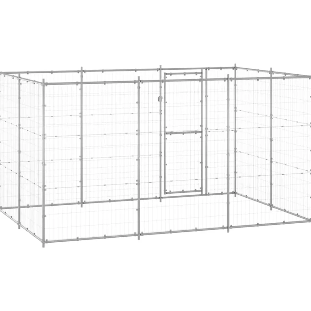 vidaXL Perrera de exterior de acero galvanizado 7,26 m² Plateado Online