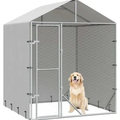 vidaXL Productos Para Mascotas-Perrera de exterior con toldo acero galvanizado plata 2x2x2,5 m