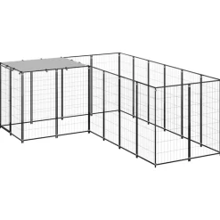vidaXL Perrera negra 4,84 m² acero Negro Discount