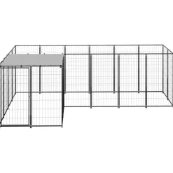 vidaXL Perrera negra 4,84 m² acero Negro Discount