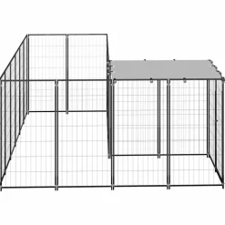 vidaXL Perrera negra 4,84 m² acero Negro Discount