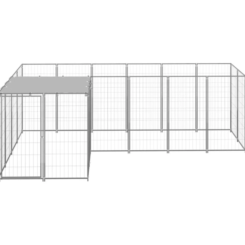 vidaXL Perrera plateada 4,84 m² acero Plateado