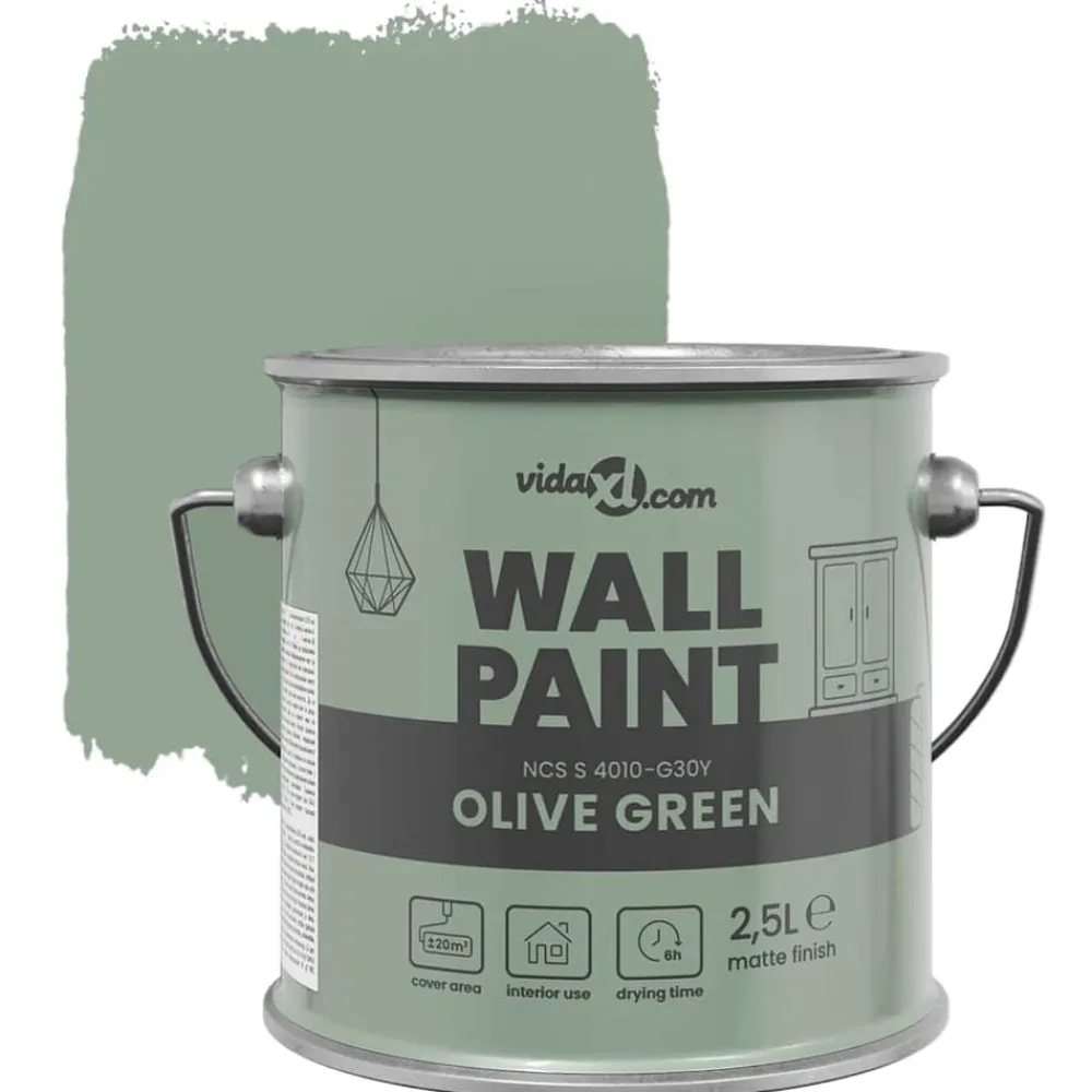 vidaXL Pintura de pared Verde 2,5 L Impresión en pared Verde oliva New