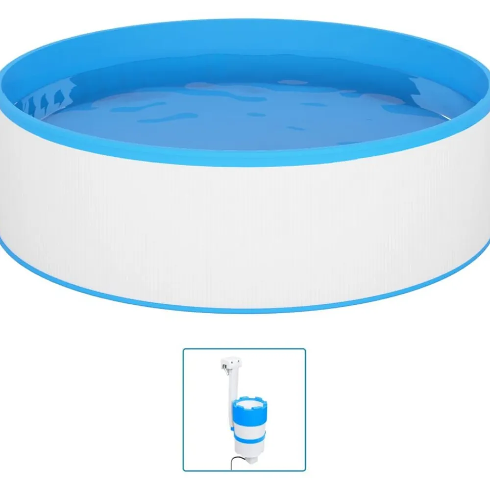 vidaXL Piscina de chapoteo skimmer colgante y bomba 350x90 cm Blanco New