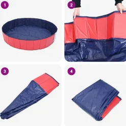 vidaXL Piscina Plegable para Perros y Azul 80 x 80 x 20 cm PVC Rojo Discount