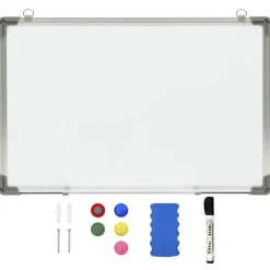 vidaXL Material De Oficina-Pizarra magnética de borrado en seco acero blanco 50x35 cm