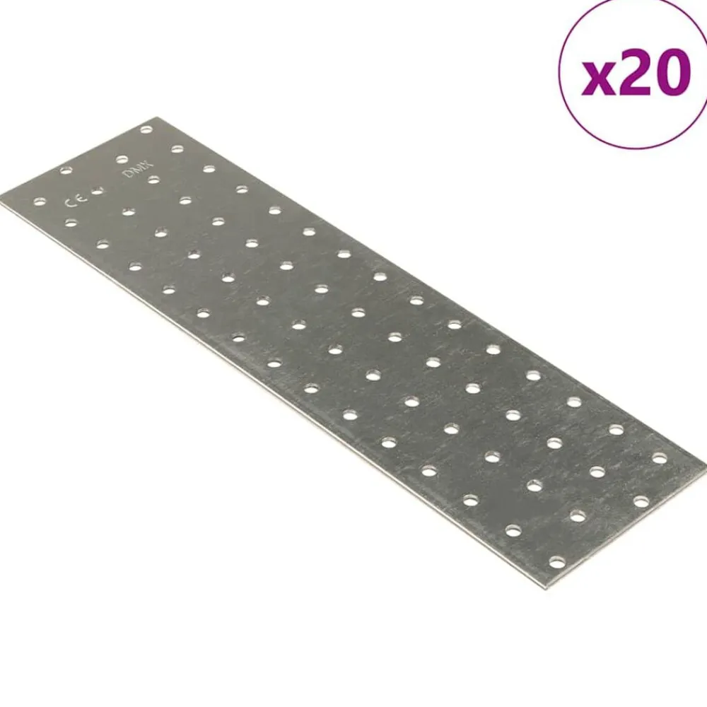 vidaXL Placas perforadas 20 uds acero galvanizado 2 mm 300x80 mm