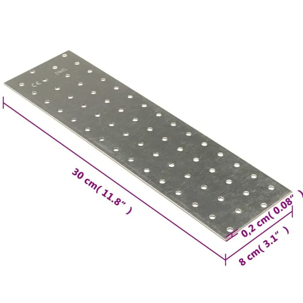 vidaXL Placas perforadas 20 uds acero galvanizado 2 mm 300x80 mm