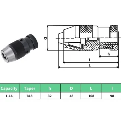 vidaXL Portabrocas de liberación rápida MT3-B18 rango de sujeción 16mm Discount