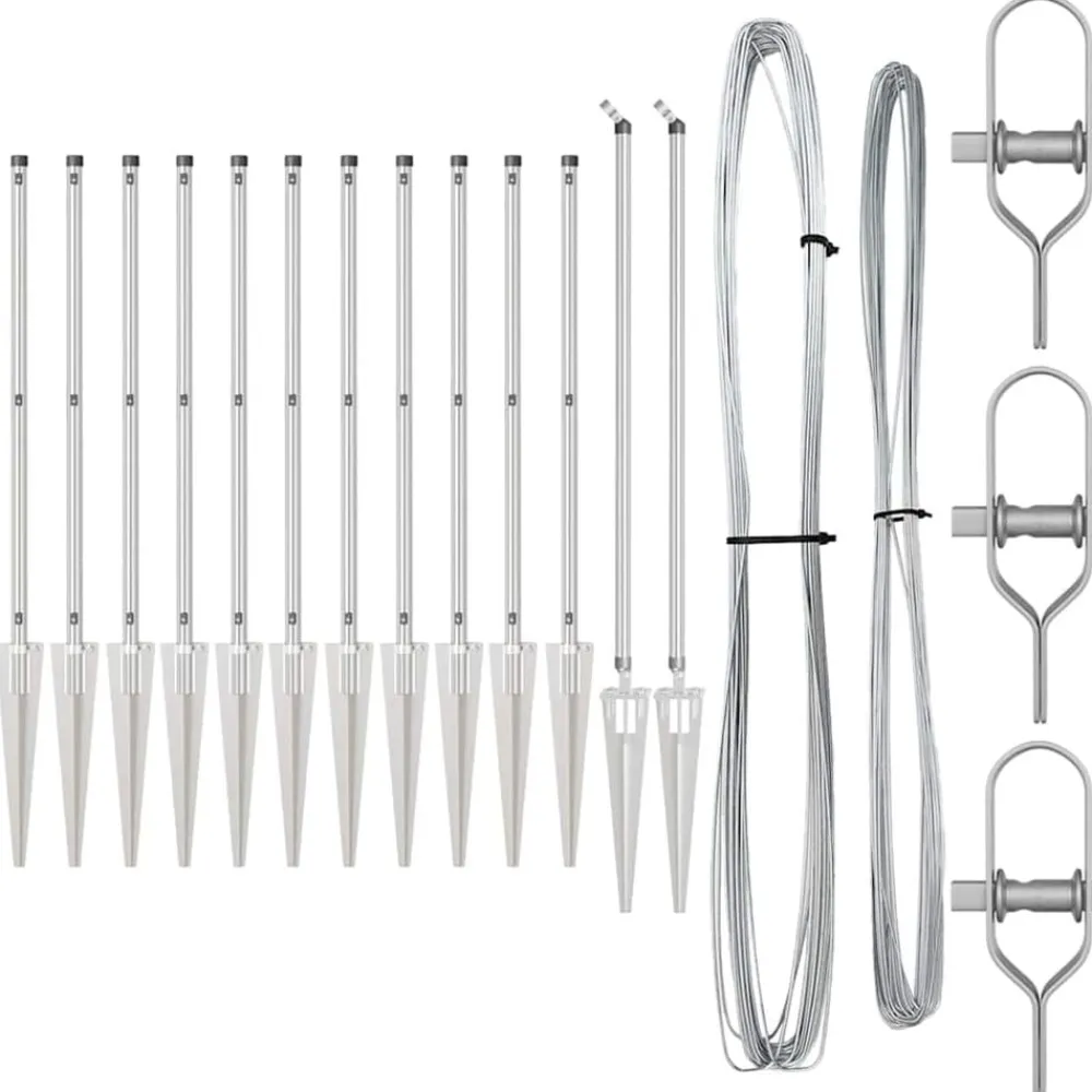 vidaXL Vallas De Jardín-Poste de Valla 13 pcs Plateado Acero