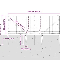 vidaXL Poste de Valla Galvanizado 25 x 0,8 m Acero