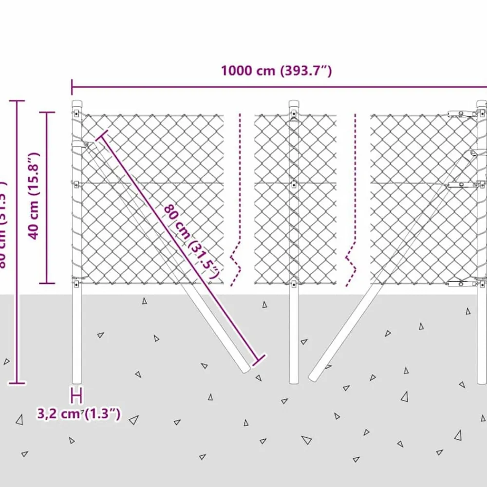 vidaXL Vallas De Jardín-Poste de Valla Plateado 10 x 0,4 m (malla de 40 x 40 mm) Acero