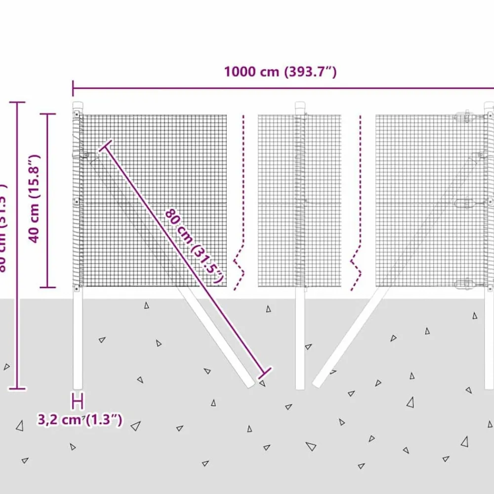 vidaXL Vallas De Jardín-Poste de Valla Plateado 10 x 0,4 m (malla de 12 x 12 mm) Acero