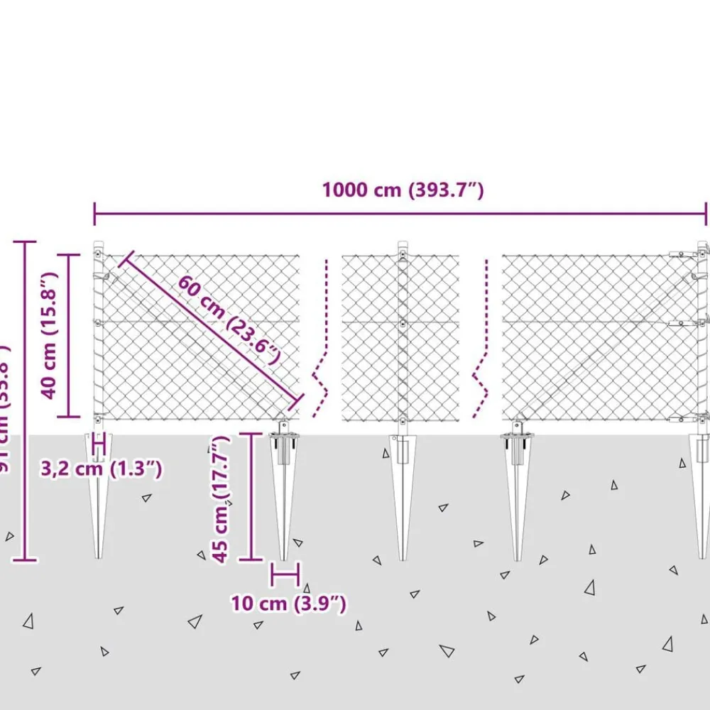 vidaXL Vallas De Jardín-Poste de Valla Plateado 10 x 0,4 m (malla de 40 x 40 mm) Acero