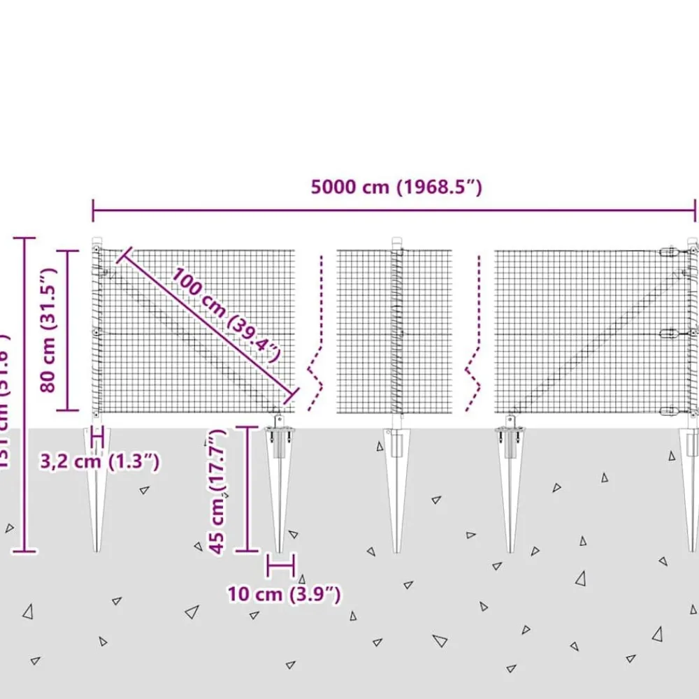 vidaXL Poste de Valla Plateado 50 x 0,8 m (malla de 19 x 19 mm) Acero Acero galvanizado Best