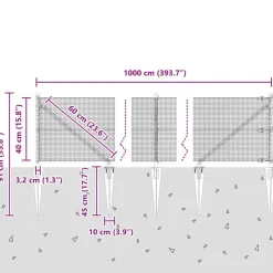 vidaXL Vallas De Jardín-Poste de Valla Plateado 10 x 0,4 m (malla de 12 x 12 mm) Acero