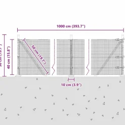 vidaXL Vallas De Jardín-Poste de Valla Plateado 10 x 0,4 m (malla de 12 x 12 mm) Acero