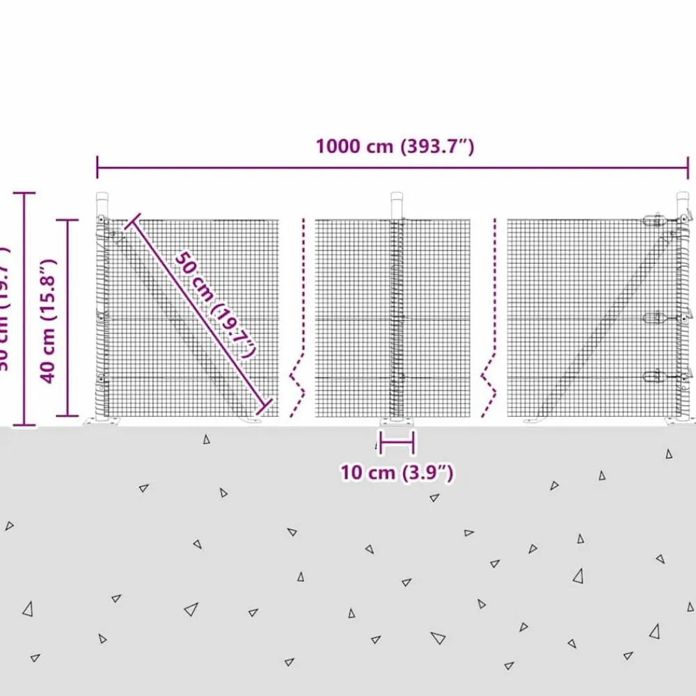 vidaXL Vallas De Jardín-Poste de Valla Plateado 10 x 0,4 m (malla de 12 x 12 mm) Acero