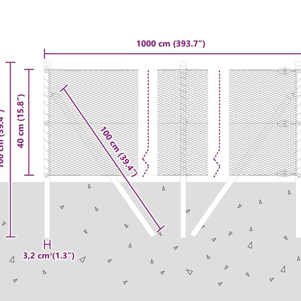 vidaXL Vallas De Jardín-Poste de Valla 10 x 0,4 m (malla de 13 mm) Acero y PVC