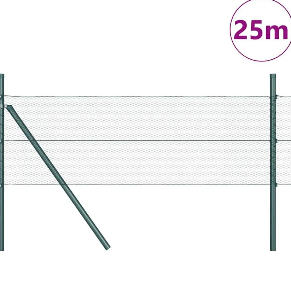vidaXL Poste de Valla Verde 25 x 0,5 m (malla de 13 mm) Acero Verde bosque