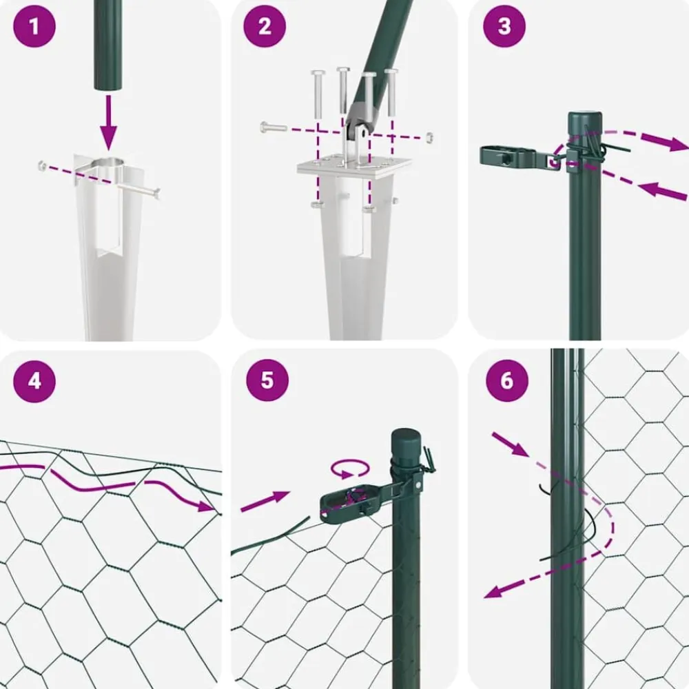 vidaXL Poste de Valla 10 x 0,4 m (malla de 13 mm) Acero y PVC Verde