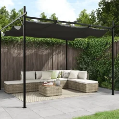 vidaXL Pérgola con cubierta retráctil gris 295x292x230 cm Antracita Clearance