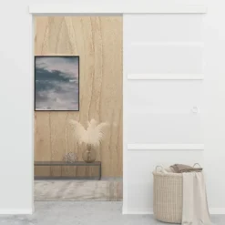 vidaXL Puerta corredera con tope suave vidrio ESG y aluminio 76x205 cm Best