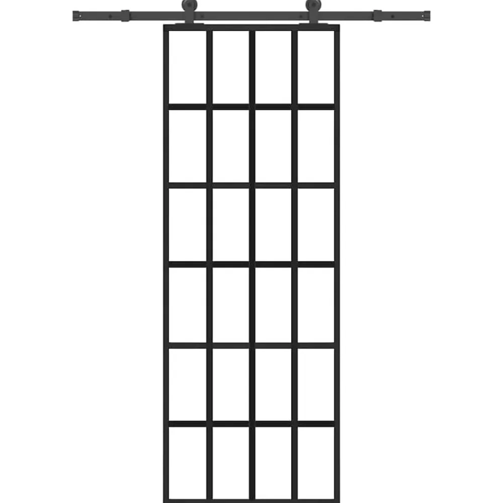 vidaXL Materiales De Construcción-Puerta corredera con set herrajes vidrio ESG aluminio 76x205 cm