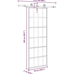 vidaXL Materiales De Construcción-Puerta corredera con set herrajes vidrio ESG aluminio 76x205 cm