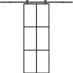 vidaXL Materiales De Construcción-Puerta corredera con set herrajes vidrio ESG aluminio 76x205 cm