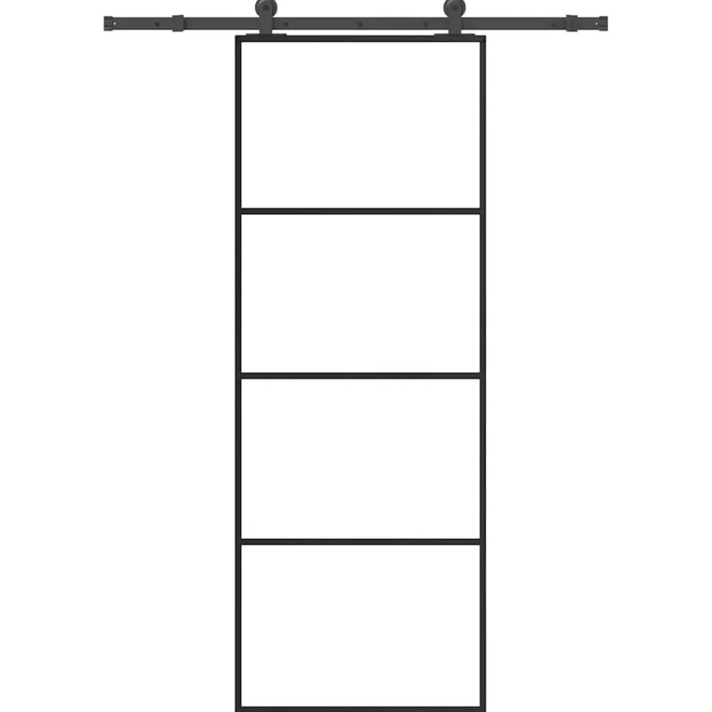vidaXL Materiales De Construcción-Puerta corredera con set herrajes vidrio ESG aluminio 76x205 cm