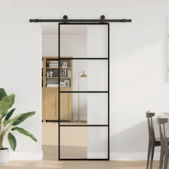 vidaXL Materiales De Construcción-Puerta corredera con set herrajes vidrio ESG aluminio 76x205 cm