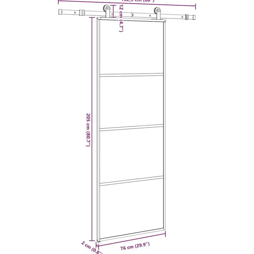 vidaXL Materiales De Construcción-Puerta corredera con set herrajes vidrio ESG aluminio 76x205 cm