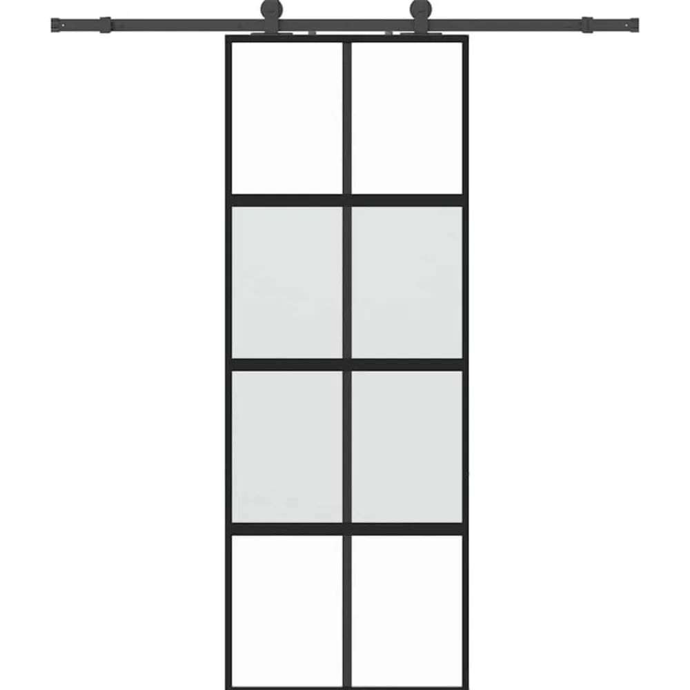 vidaXL Materiales De Construcción-Puerta corredera con herrajes negro 76x205 cm vidrio templado