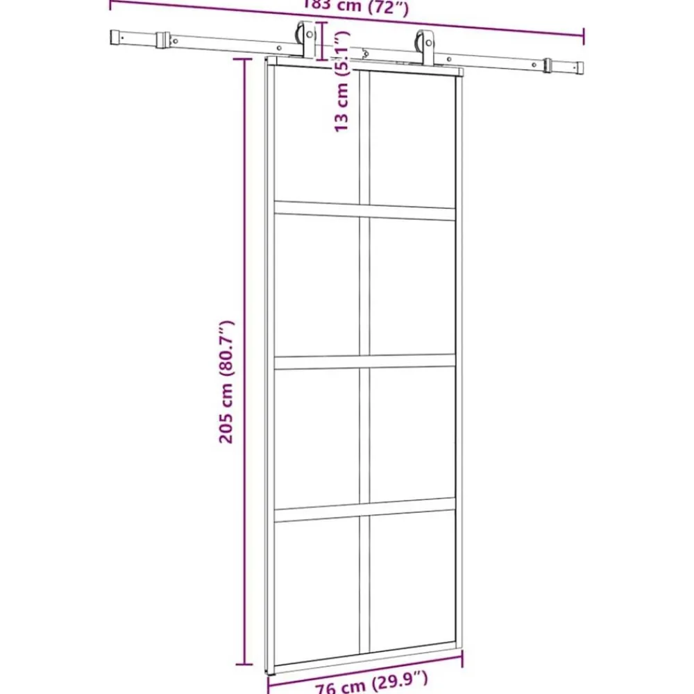 vidaXL Materiales De Construcción-Puerta corredera con herrajes negro 76x205 cm vidrio templado